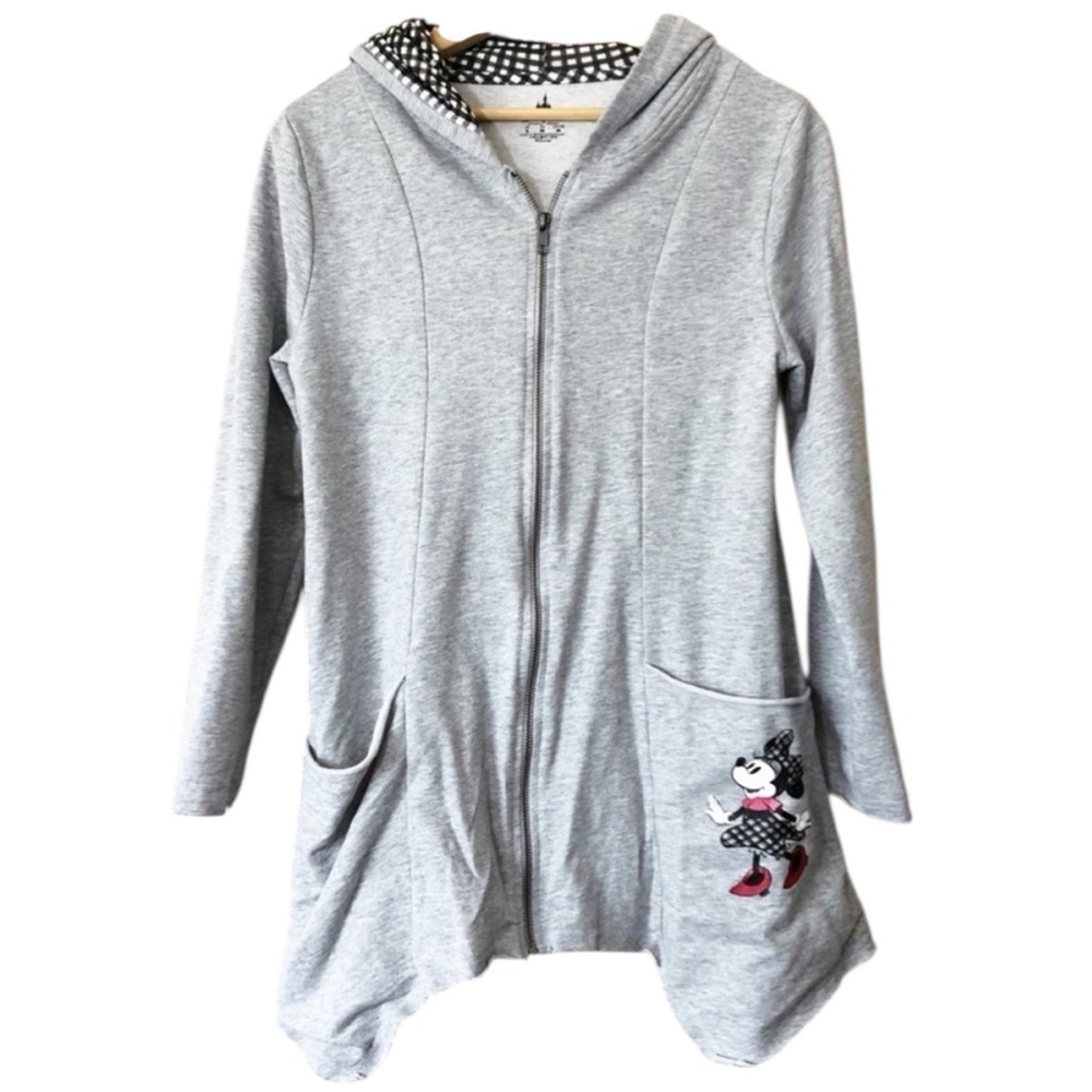 Disney Parks Minnie Mouse Zippered Plaid Gray Hoodie Sweatshirt